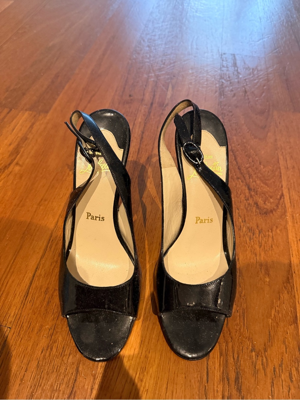 Christian Louboutin Paris Black Patent Leather Slingback Heels